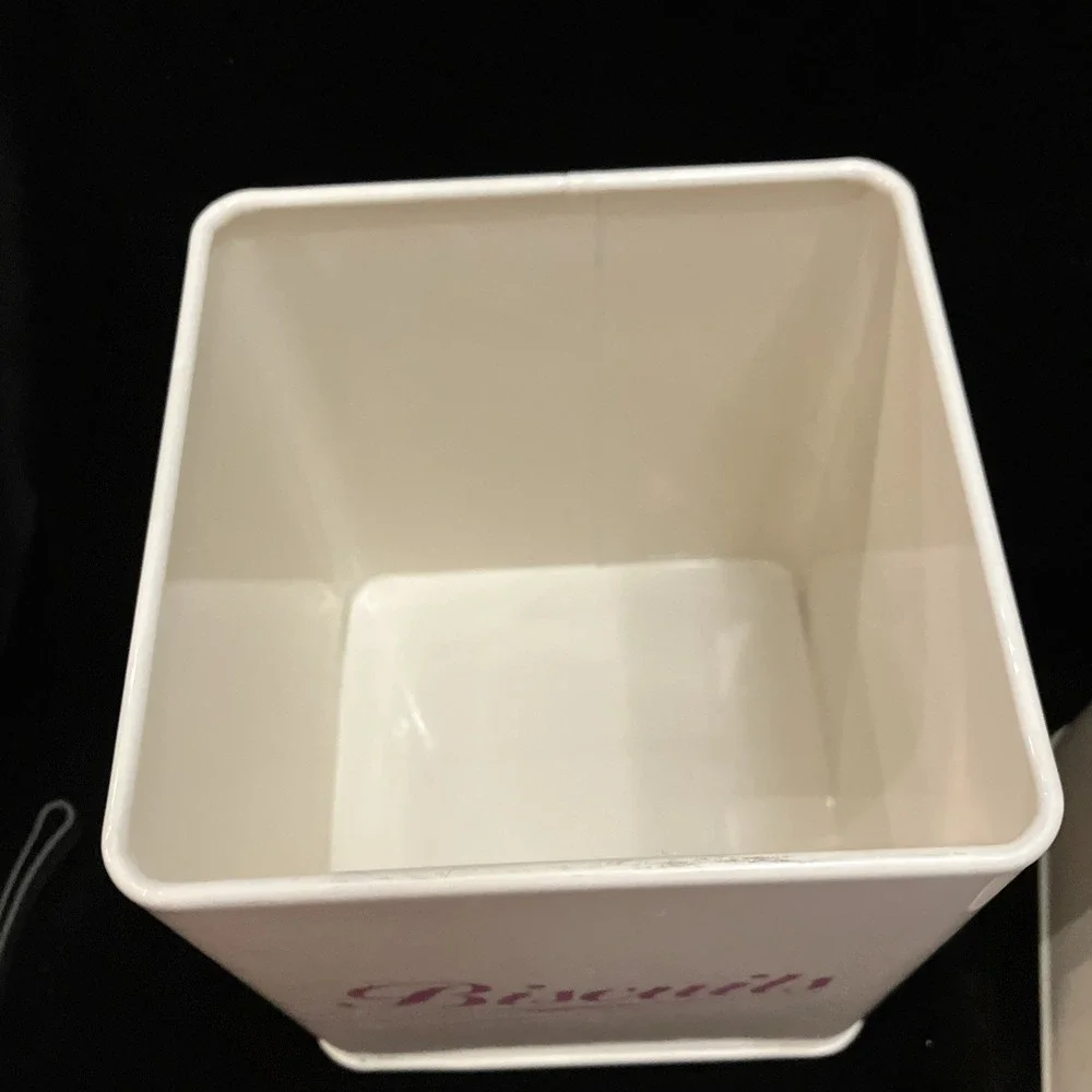 Retro Metal Square Biscuits & Tea Canister Set Off-White w/ Hot Pink Lids Dorm